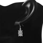 Small Rectangle Celtic Knot Silver Earrings, ep245